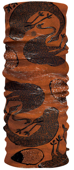 This unique Headsox indigenous desert art design (Kalaya - Emu dreaming) by Wiluna artist Andrew Harris is done in a cave art drawing style depicts the handed down story of Emu dreaming. 