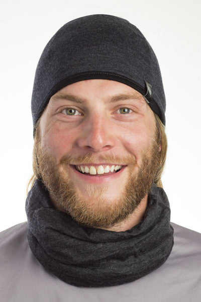 100% Aust Merino Reversible Pocket Beanie - Black Grey