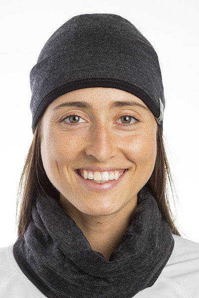100% Aust Merino Reversible Pocket Beanie - Black Grey